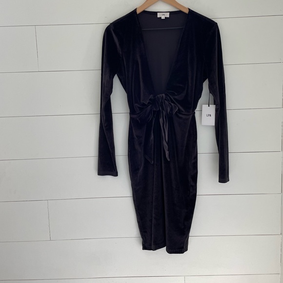 LPA Dress 18 Long Sleeve Low Neck Velvet Cocktail Dress - Picture 3 of 9